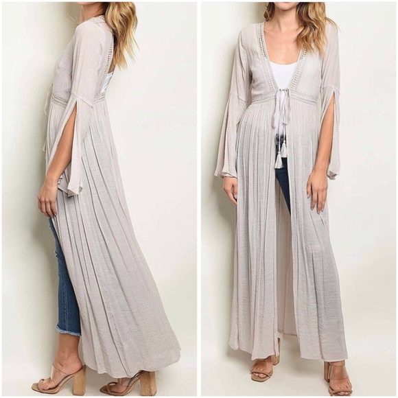 LAST S Light grey crochet kimono cardigan - Picture 2 of 6